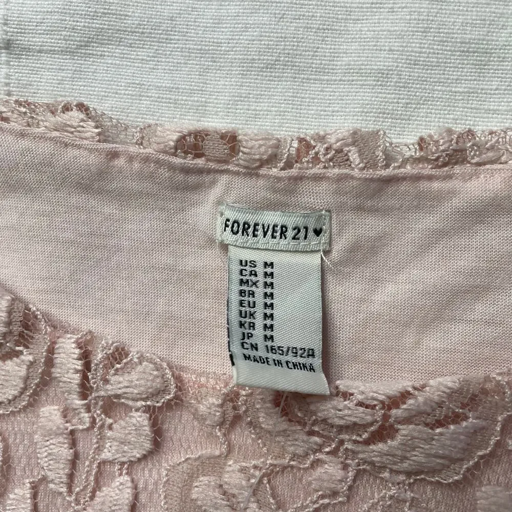 NWT Forever 21 Pink Lace Long Sleeve Top Sz Medium Coquette Dainty Feminine